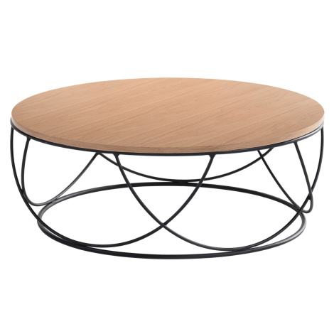 Estila Moderní kulatý konferenční stolek Nordica Clara se světle hnědou vrchní deskou s černou k