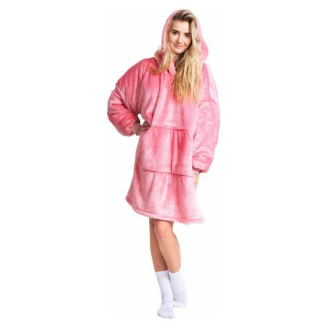 Cozy Noxxiez CH356 Růžová - hřejivá televizní deka s kapucí pro teenagery a dospělé