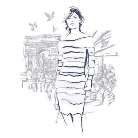 Ilustrace Woman walking at the Champs-Elysees, isaxar, 30x40 cm