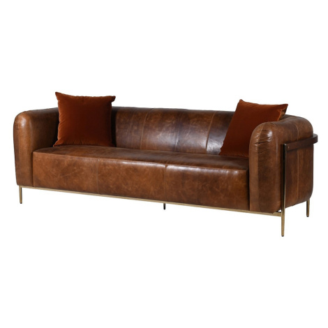 Luxusní vintage kožená trojsedačka Leatheriva do obývacího pokoje v ořechově hnědé barvě s kovov