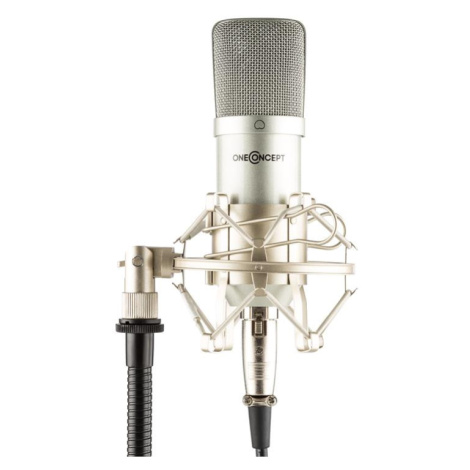 OneConcept Mic-700, stříbrný, studiový mikrofon, Ø 34 mm, univerzální, pavouk, ochrana před větr