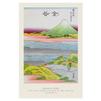 Obrazová reprodukce Special Edition Kanaya-juku / Mount Fuji & The Waves (Pink & Green Japandi) 