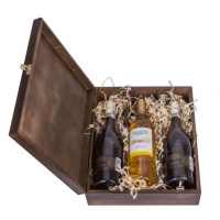 FK Dřevěná krabička na tři láhve - 36x30x10 cm, Tmavě hnědá