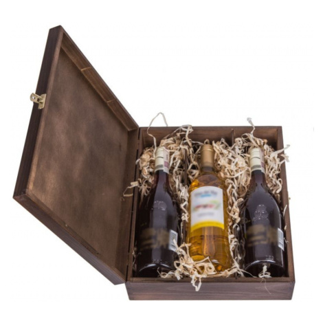 FK Dřevěná krabička na tři láhve - 36x30x10 cm, Tmavě hnědá