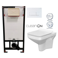 DEANTE Podomítkový rám, pro závěsné WC mísy + SLIM tlačítko bílé + WC CERSANIT CLEANON COMO + SE