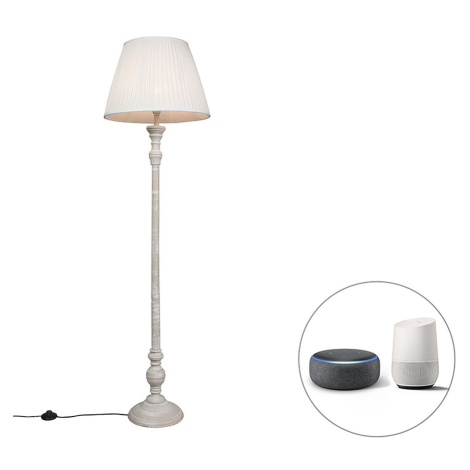Chytrá stojací lampa šedá s bílým skládaným stínidlem včetně Wifi A60 - Classico QAZQA