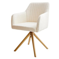 DELIFE Otočná židle Greg-Flex dřevěná podnož zaoblená bouclé bílý 180°