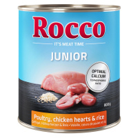 Rocco Junior 6 x 800 g - drůbeží s kuřecími srdci a rýží