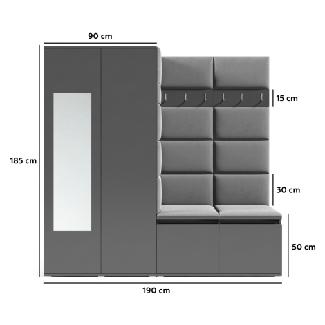 Eka Předsíňová stěna s čalouněnými panely Trinity 8 - Grafit / Světlá hnědá 2306