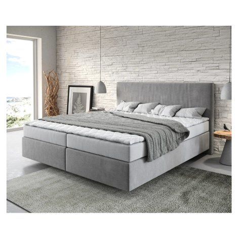 DELIFE Čalouněná postel Dream-Well 180x200 cm mikrovlákno šedá s matrací a topperem