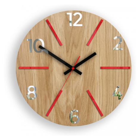 ModernClock Nástěnné hodiny Aksel Wood červeno-zrcadlové