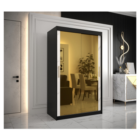 Šatní skříň Abi Golden T3 Barva korpusu: Černá, Rozměry: 120 cm, Dveře: Bílý Marmur + zlaté zrca