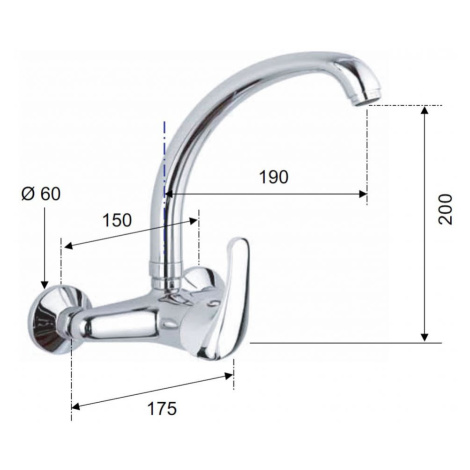 AQUALINE KASIOPEA nástěnná baterie s vysokým ramínkem, chrom 1107-13