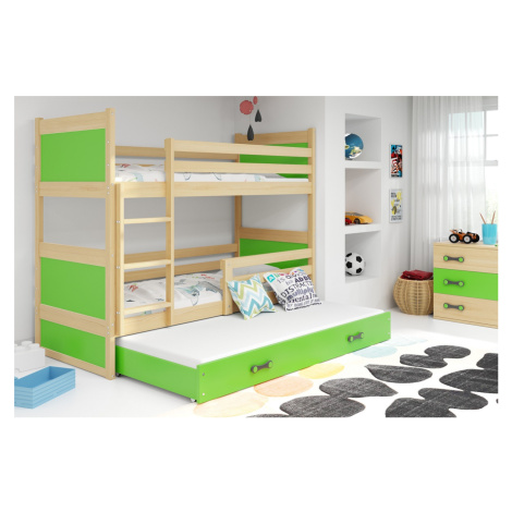 BMS Dětská patrová postel s přistýlkou ​​RICO 3 | borovice 80 x 190 cm Barva: Zelená