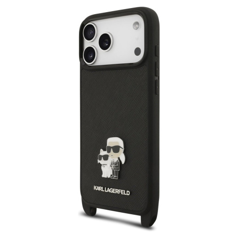 Karl Lagerfeld Saffiano Crossbody Popruh Metal Karl and Choupette Zadní Kryt pro iPhone 17 Pro B