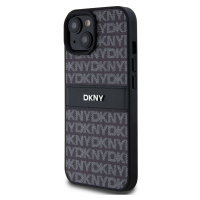 Zadní kryt DKNY PU Leather Repeat Pattern Tonal Stripe pro Apple iPhone 15, černá