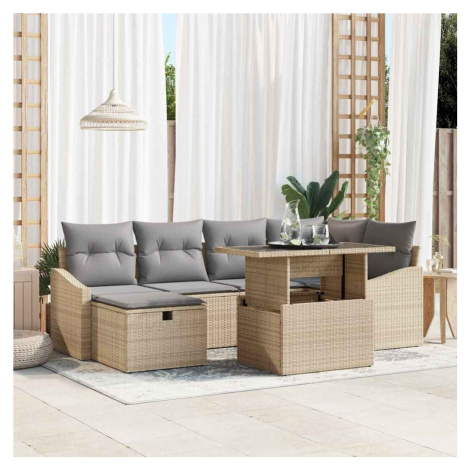 vidaXL Sada zahradních pohovek s polštářem 7 pcs Béžová polyratan