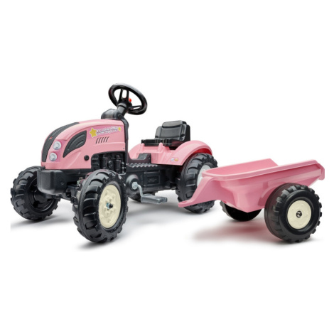 FALK Traktor Country Star Pink Pedal + přívěs a klakson od 2 let s vlečkou