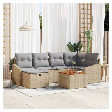 vidaXL Sada zahradních pohovek s polštářem 7 pcs Béžová Poly ratan