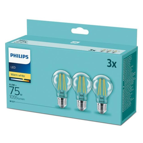 Philips SADA 3x LED Žárovka Philips E27/8,5W/230V 2700K