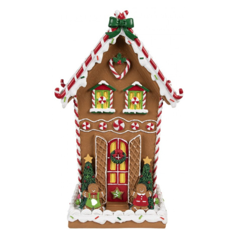 Vánoční dekorace perníkový domeček zdobený bonbony s perníkovými postavičkami – 18x14x31 cm Clayre & Eef
