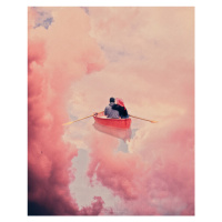 Ilustrace Pink sailing, spacerocket art, 30 × 40 cm