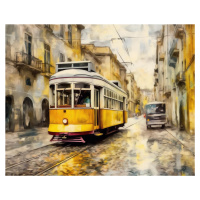 Obrazy na stěnu - Stará tramvaj projíždějící městem Rozměr: 40x50 cm, Rámování: bez rámu a bez v