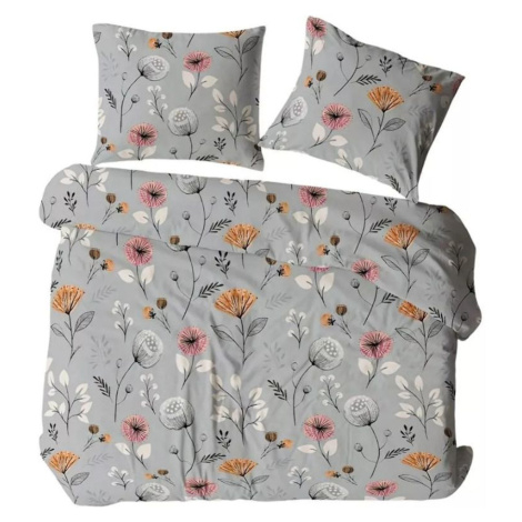 Flanelové povlečení 1711N KVĚTINY šedé 140x200 cm