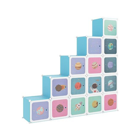 SHUMEE Dětská modulární skříň s 15 úložnými boxy modrá PP