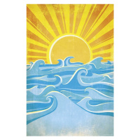 Plakát, Obraz - Sea Waves and Yellow Sun, 61 × 91.5 cm