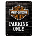 Plechová cedule Harley Davidson - Parking Only, 15 × 20 cm