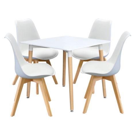 Jídelní SET stůl FARUK 80 x 80 cm + 4 židle TALES, bílý Idea