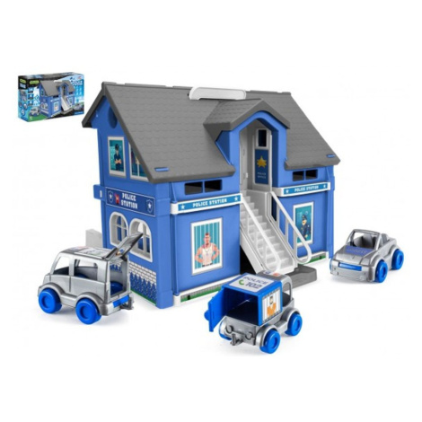 WADER Play House - Policejní stanice plast + 3ks auta + 1ks helikoptéra v krabici 59x39x15cm