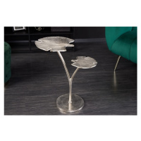 Estila Art-deco stříbrný příruční stolek Ginko se dvěma deskami ve tvaru listu kovový 56cm