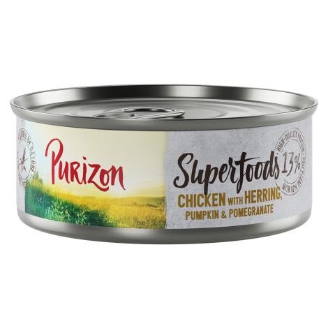 Purizon, 24 kapsiček / konzerviček - 22 + 2 zdarma - kuřecí se sleděm, dýní a granátovým jablkem
