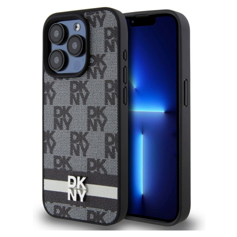 DKNY PU Leather Checkered Pattern and Stripe kryt iPhone 15 Pro černý