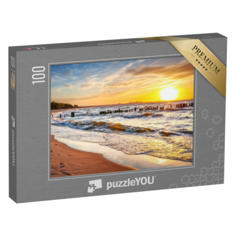 puzzle 100 dílků „Západ slunce na pláži u Baltského moře, Polsko“