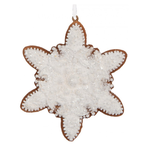 Závěsná vánoční ozdoba perníková sněhová vločka s třpytivou polevou Bevroren II – 9x1x10 cm Clayre & Eef