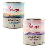 Purizon Organic výhodné balení 24 x 800 g - míchané balení: 12 x kachna s kuřecím, 12 x losos s 
