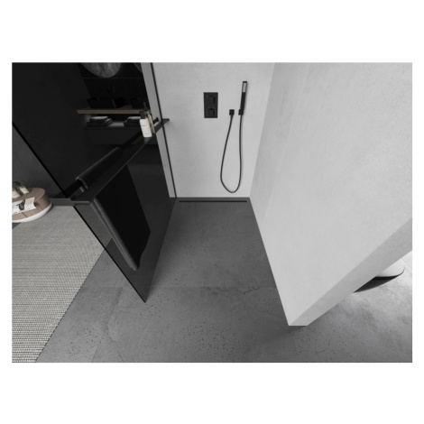 MEXEN/S KIOTO Sprchová zástěna WALK-IN s poličkou a držákem ručníků 70 x 200, grafit 8 mm, černá