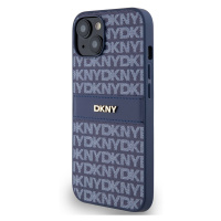 Zadní kryt DKNY PU Leather Repeat Pattern Tonal Stripe pro Apple iPhone 14, modrá