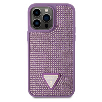 Guess Rhinestones Triangle Metal Logo kryt pro iPhone 14 Pro Max fialový