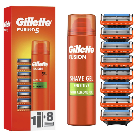 Gillette Fusion5 náhradní hlavice 8 ks  Fusion gel na holení 200 ml dárková sada