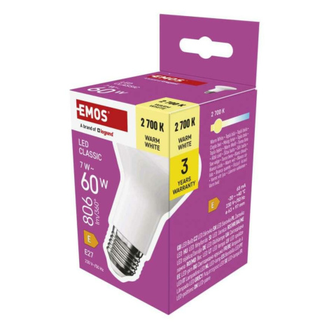 EMOS LED žárovka Classic R63 / E27 / 7 W (60 W) / 806 lm / teplá bílá ZQ7E41