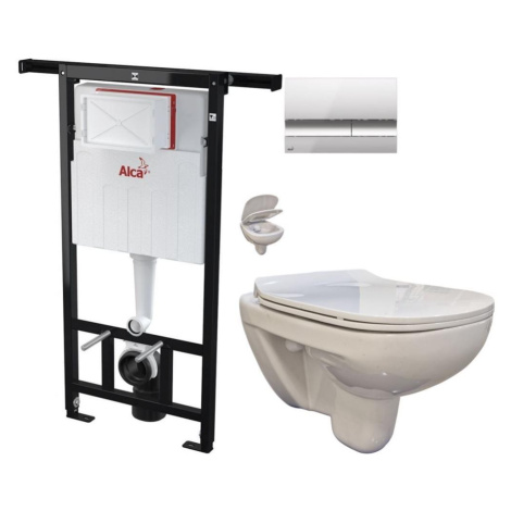 ALCADRAIN Jádromodul předstěnový instalační systém s chromovým tlačítkem M1721 + WC bez oplachov AKCE/SET/ALCA