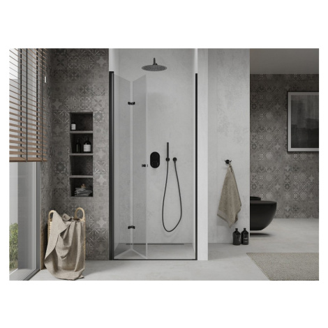 MEXEN Lima skládací sprchové dveře 120, transparent, černá se stěnovým profilem 856-120-000-70-0