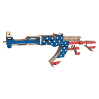 Woodcraft construction kit Dřevěné 3D puzzle Woodcraft Samopal AK47 v barvách Americké vlajky