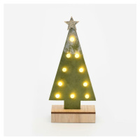 ACA Lighting dřevěná dekorace zelený strom se zlatou hvězdou, 10 MINI LED na baterie (2xAA), WW,