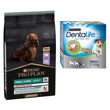 PURINA PRO PLAN granule + Dentalife snacky zdarma - Small & Mini Adult Sensitive Digestion Grain