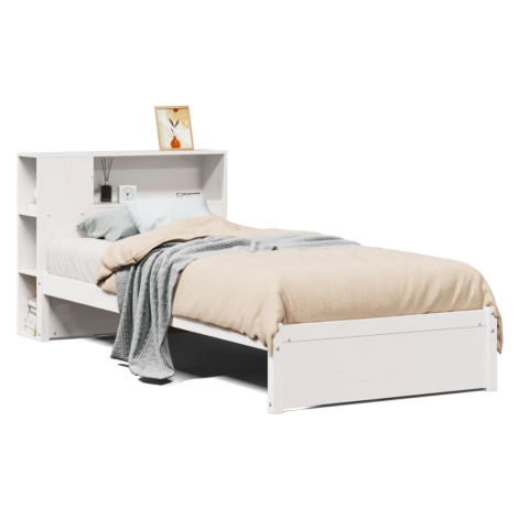 vidaXL Postel s knihovnou bez matrace bílá 90x200 cm masivní borovice